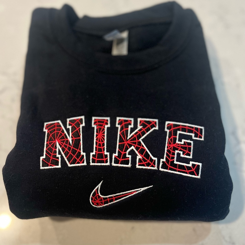 Embroidered Nike Spiderman Web Crewneck